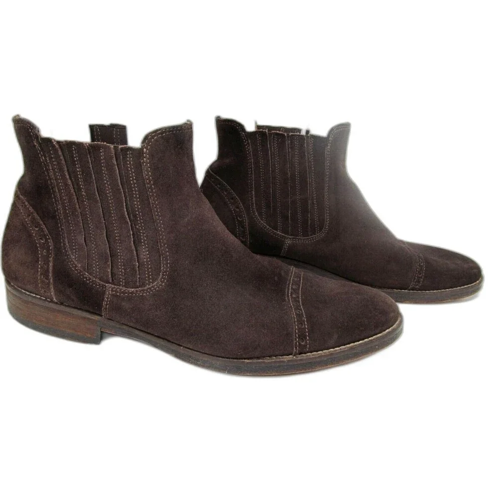 Johnston & Murphy  Suede Captoe Chelsea Ankle Boots US 11.5 M 1850 Mend Brown